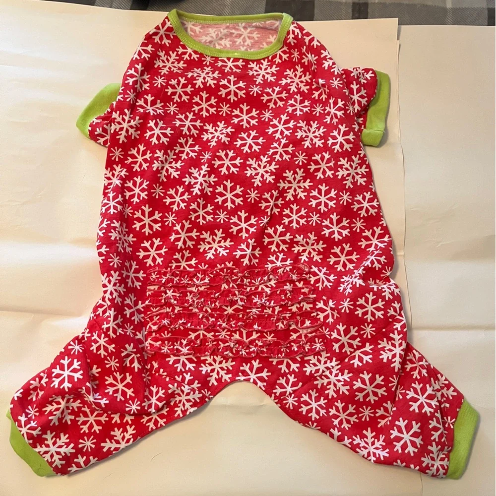 5/$25 Red Snowflake Ruffle Butt Dog Pet Matching Jammies